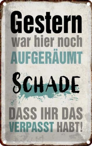 vianmo Blechschild 18x12 cm Gestern war hier noch aufgeräumt Deko Geschenk Metall Schild von vianmo