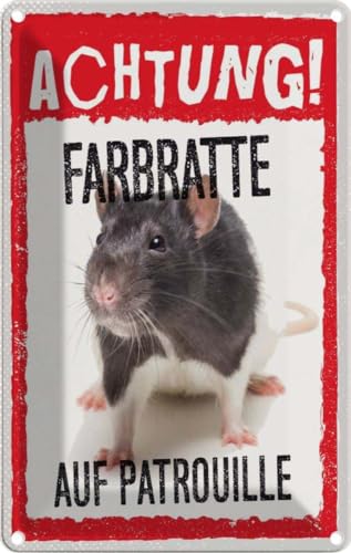 vianmo Blechschild 30x20 cm Achtung Farbratte auf Patrouille Deko Geschenk Metall Schild von vianmo