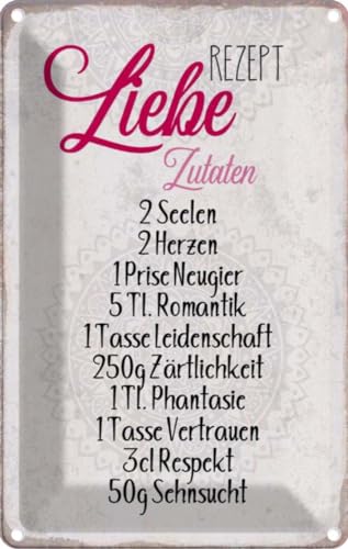 vianmo Blechschild 30x20 cm Rezept Liebe Zutaten Deko Geschenk Metall Schild von vianmo