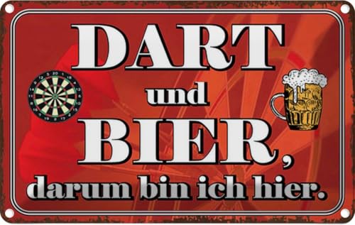 vianmo Blechschild 20x30 cm Dart und Bier darum bin ich hier Deko Geschenk Metall Schild von vianmo