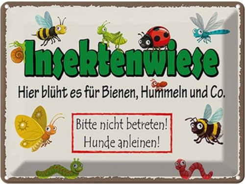 vianmo Blechschild 30x40 cm Insektenwiese Bienen Hummeln Deko Geschenk Metall Schild von vianmo