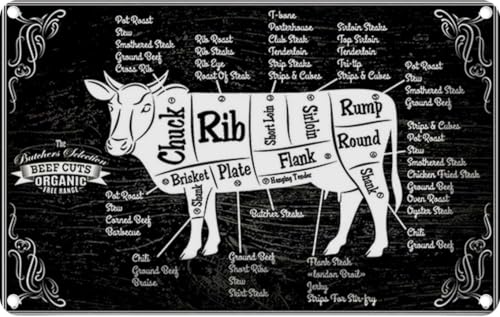 vianmo Blechschild 20x30 cm Kuh Beef cuts Organic Metzgerei Deko Geschenk Metall Schild von vianmo