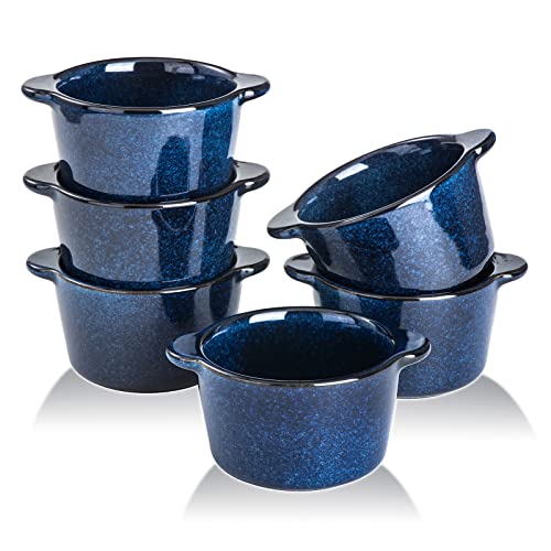 Creme Brulee Auflaufförmchen Keramikschalen – VICRAYS Mini-Vanillebecher, 237 ml, ofenfest, Schüsseln, Souffle-Geschirr zum Backen, einzelne Kasserolle, Dip-Sauce, Pioneer, Backgeschirr-Set, 6 Stück von vicrays