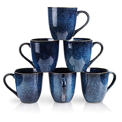 vicrays porzellan tasse 6er Set - 350 ml Becher mit henkel geschirr tassen - Blau kaffeebecher für Spülmaschine & Mikrowelle geeignet von vicrays