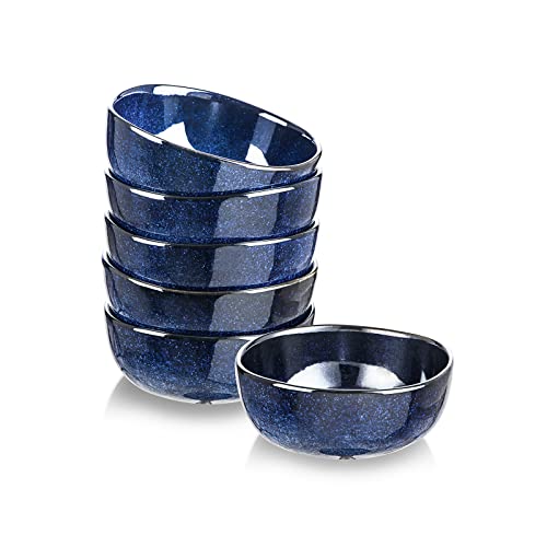 Vicrays Keramik-Müslischalen-Set – Porzellan, 740 ml, Suppen- und Salatschalen-Set – Reis-Dessert-Sahne-Schüsseln, splitterfest, spülmaschinenfest, mikrowellengeeignet, 6 Stück (blau) von vicrays