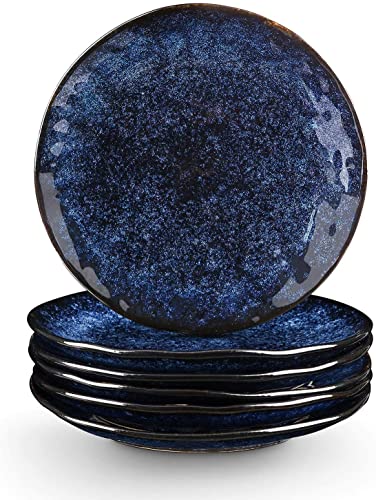 Vicrays Keramik Speiseteller, 6-er Set, 20,3 cm, Kuchenteller für 6 Personen - Porzellan spülmaschinen- und mikrowellengeeignet (Sternenblau) von vicrays