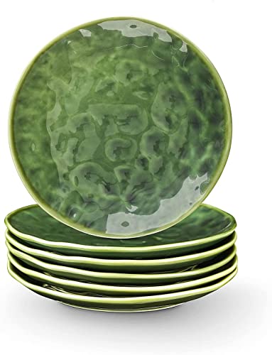Vicrays Runde Dessertteller aus Keramik – 20.3 cm Dessertteller, Set mit 6 Stück, mikrowellen-, ofen- und spülmaschinenfest, Porzellan geriffelt, geeignet für Zuhause, Party (grün) von vicrays