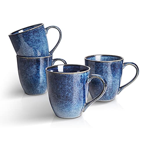 vicrays kaffeebecher porzellan 4er Set, 350 ml Becher mit henkel für Heißgetränke, Porzellan-Tasse für Spülmaschine & Mikrowelle geeignet (Blau) von vicrays