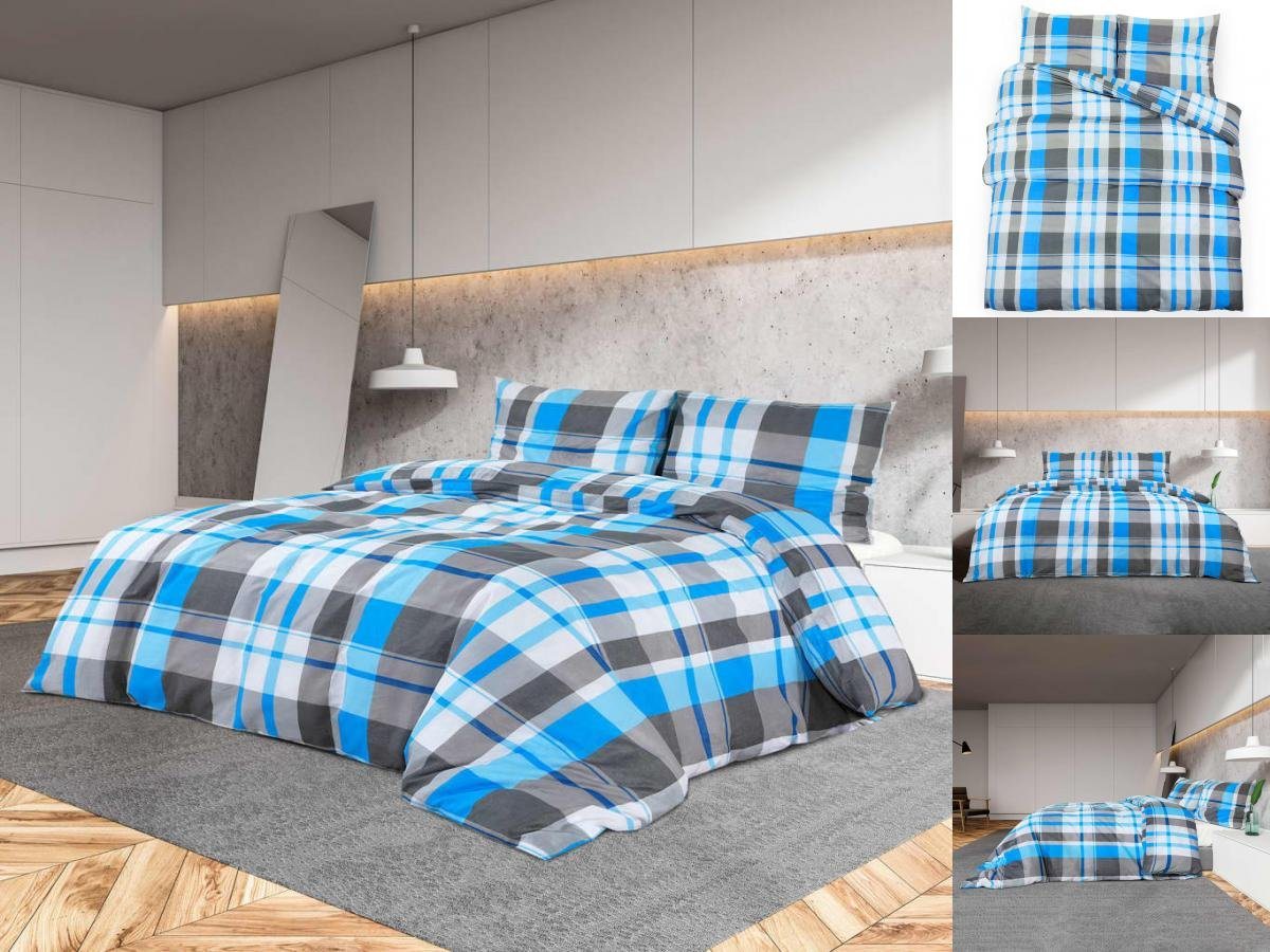 Bettwäsche Bettwäsche-Set Blau und Grau 200x200 cm Baumwolle Bettbezug, vidaXL von vidaXL