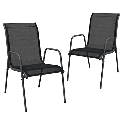 Bussandri Exclusive - Gartenstühle 2 STK. Stahl und Textilene Schwarz von vidaXL