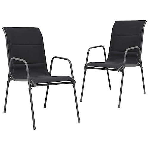 Bussandri Exclusive - Stapelbare Gartenstühle 2 STK. Stahl und Textilene Schwarz von vidaXL