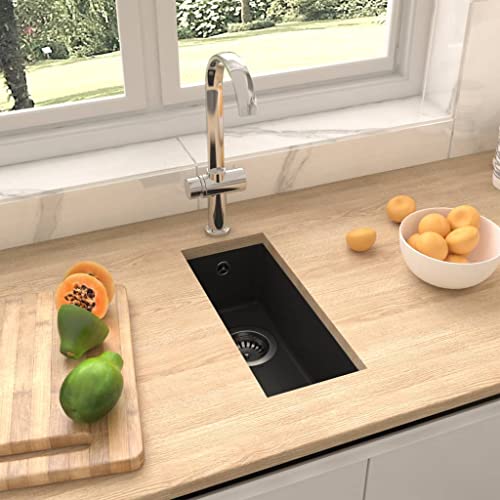 Küchenspüle mit Überlauf Schwarz Granit von vidaXL