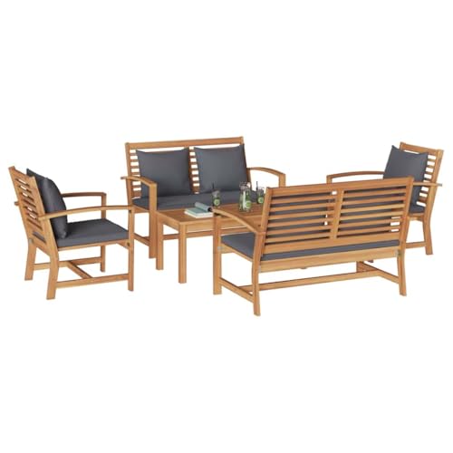 Outdoor-Möbelset aus solidem Teakholz in Natur und Dunkelgrau, Modell mit 2 Bänken, 2 Stühlen und 1 Tisch, stabil, handgefertigt, traditionelles Design, braun, undurchsichtig, glatte Oberfläche Outdoor-Möbelset aus solidem Teakholz in Natur und Dunkelgrau, Modell mit 2 Bänken, 2 Stühlen und 1 Tisch, stabil, handgefertigt, traditionelles Design, braun, undurchsichtig, glatte Oberfläche von vidaXL