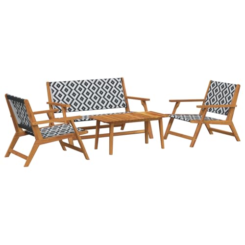 vidaXL Gartenstuhl- und Tischset 4 Teile Schwarz Weiß Stylisch Komfortabel Gartenmöbel Akazienholz Terrasse Modern Rattan Sitzstück Kaffee Modular Bank von vidaXL