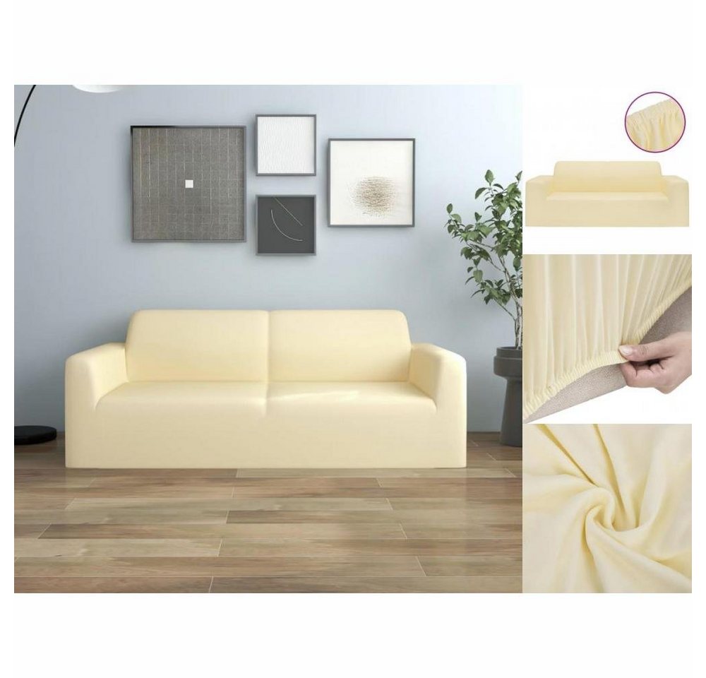 Stuhlhusse Stretch Sofahusse 2-Sitzer Creme Polyester-Jersey Schonbezug, vidaXL von vidaXL