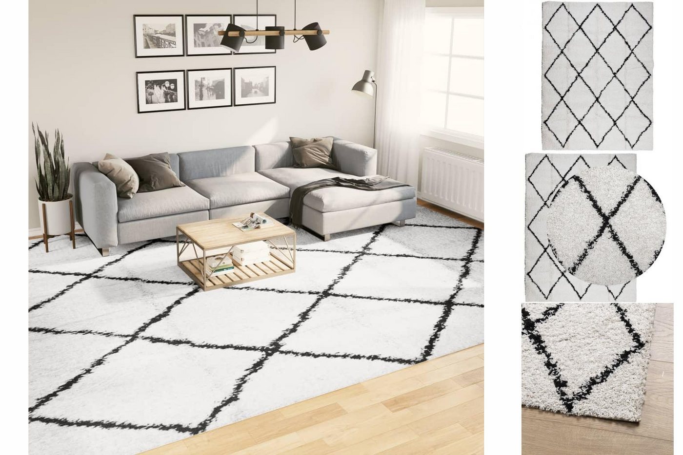 Teppich Shaggy-Teppich PAMPLONA Hochflor Modern Creme Schwarz 300x400cm, vidaXL, Höhe: 0 mm von vidaXL