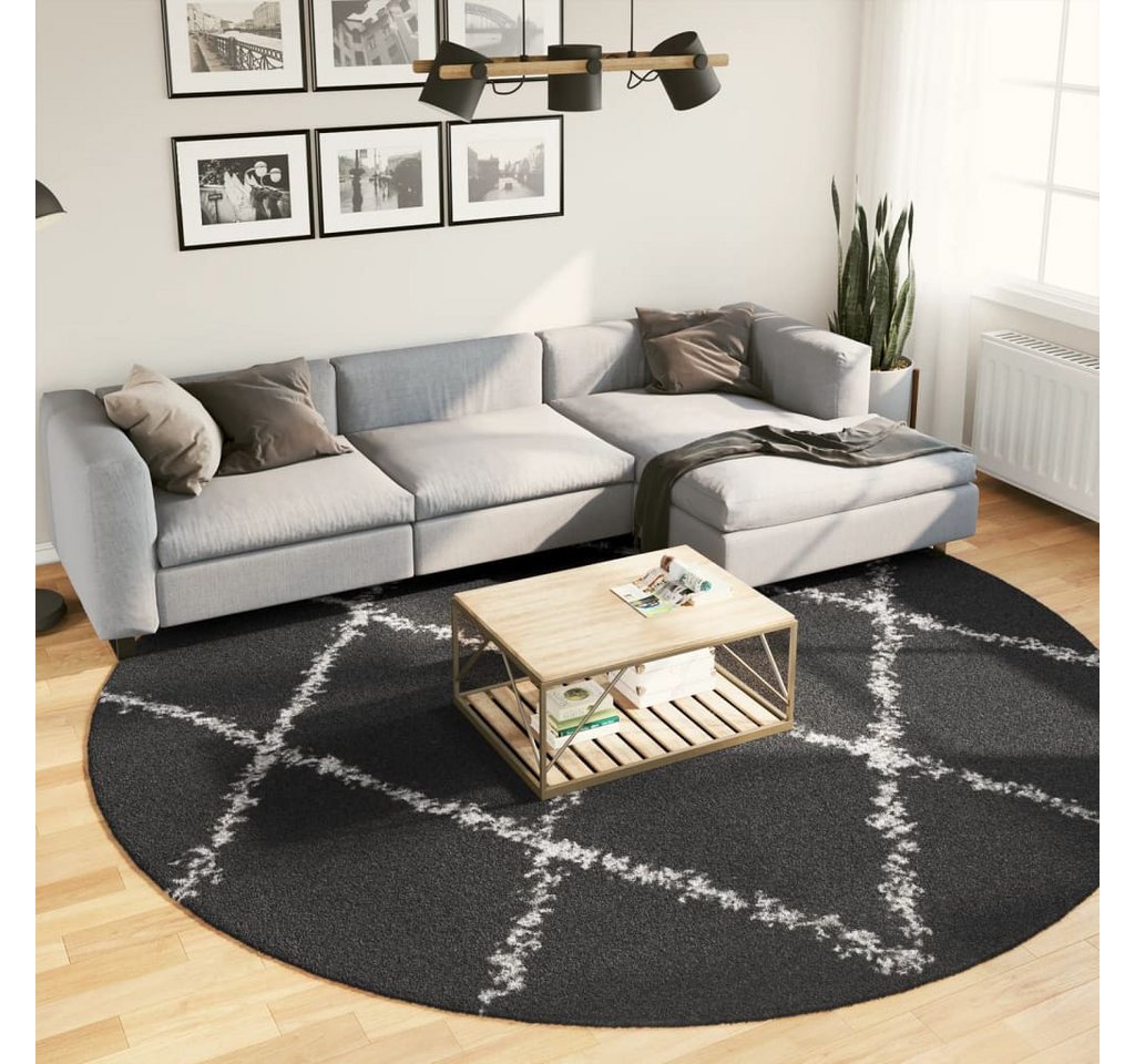 Teppich Teppich Shaggy Hochflor Modern Schwarz und Creme Ø 280 cm, vidaXL, Runde von vidaXL