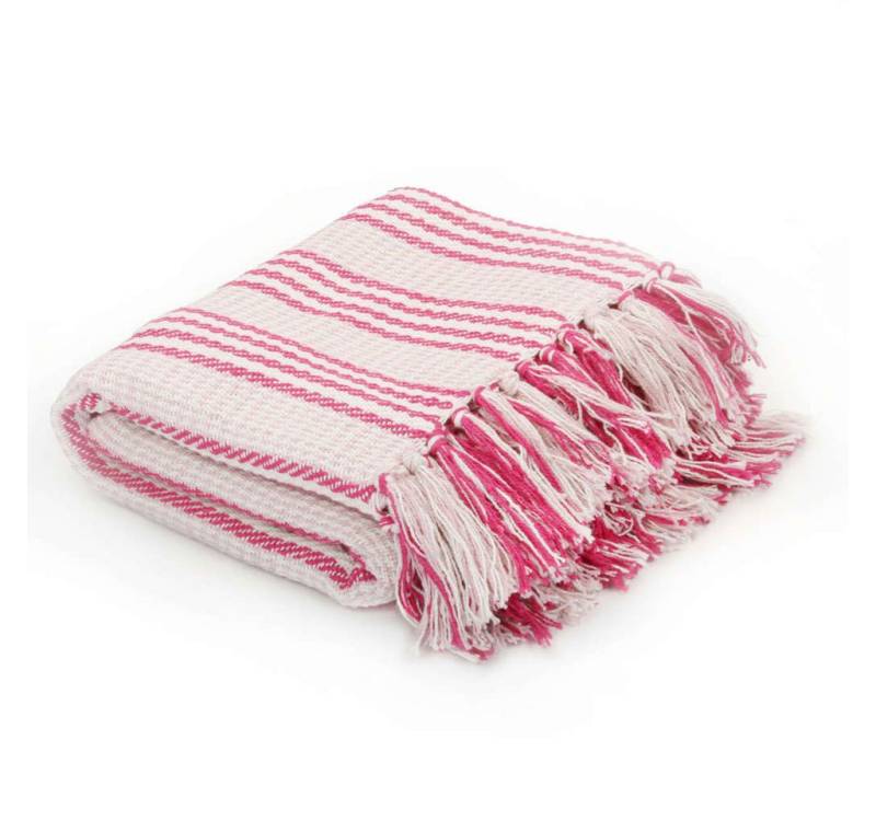 Überwurf, vidaXL, Überwurf Baumwolle Streifen 160x210 cm Rosa und Weiß von vidaXL