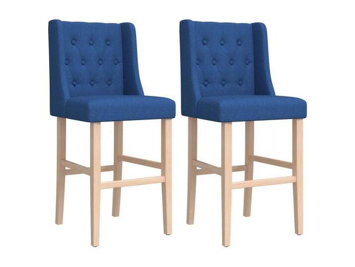 Vidaxl vidaXL Barhocker Barstühle 2 Stk. Massivholz Gummibaum und Stoff (1 St), blau, Blau von vidaXL