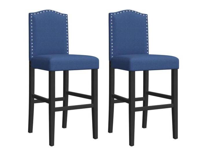Vidaxl vidaXL Barhocker Barstühle 2 Stk. Massivholz Gummibaum und Stoff (1 St), blau schwarz, Blau und Schwarz von vidaXL