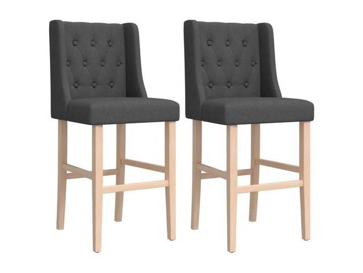 Vidaxl vidaXL Barhocker Barstühle 2 Stk. Massivholz Gummibaum und Stoff (1 St), grau, Dunkelgrau von vidaXL