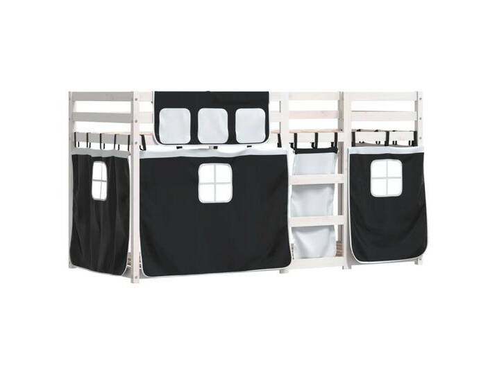 Vidaxl vidaXL Bett Etagenbett mit Vorhängen Weiß & Schwarz 90x190 cm Kiefernholz, schwarz, Weiß und Schwarz von vidaXL