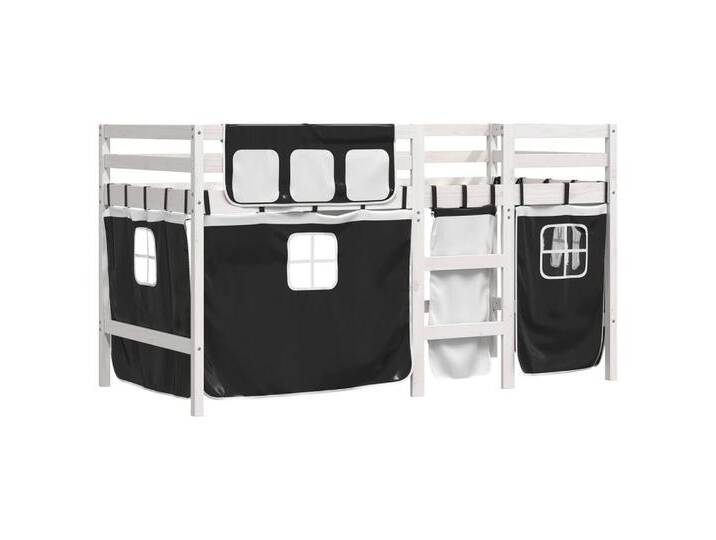 Vidaxl vidaXL Bett Kinderhochbett mit Vorhängen Weiß und Schwarz Massivholz Kiefer, schwarz, Weiß und Schwarz von vidaXL