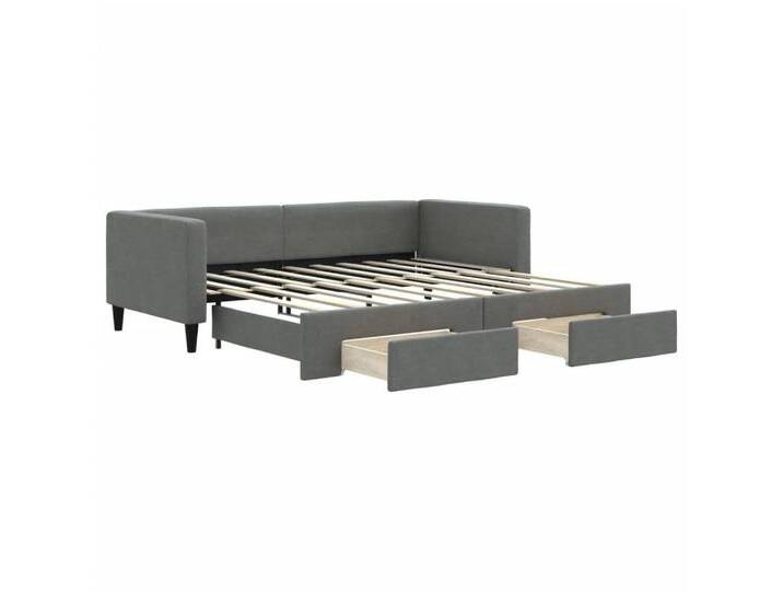 Vidaxl vidaXL Bett Tagesbett Ausziehbar mit Schubladen Dunkelgrau 90x190 cm Stoff, grau von vidaXL