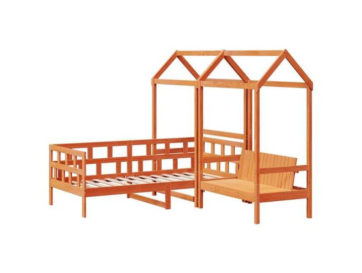Vidaxl vidaXL Bett Tagesbett Set mit Dach Wachsbraun 80x200 cm Massivholz Kiefer, braun, Wachsbraun von vidaXL