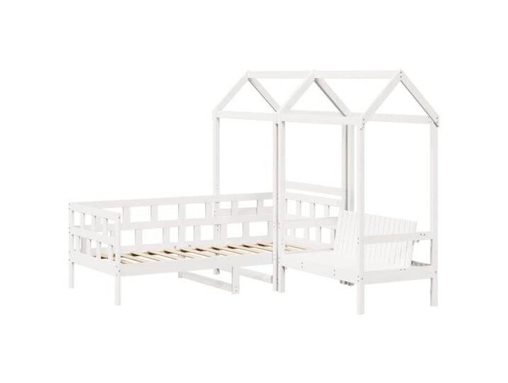 Vidaxl vidaXL Bett Tagesbett Set mit Dach Weiß 90x200 cm Massivholz Kiefer, WeiÃ von vidaXL