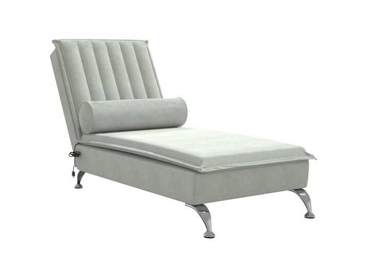 Vidaxl vidaXL Chaiselongue Massage-Chaiselongue mit Nackenrolle Hellgrau Samt, 1 Teile, grau, Hellgrau von vidaXL