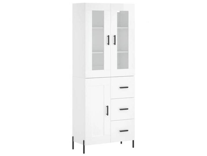 Vidaxl vidaXL Highboard Highboard Hochglanz-Weiß 69,5x34x180 cm Holzwerkstoff (1 St), 1 Holztür 3 Schubladen, Hochglanz-Weiß von vidaXL