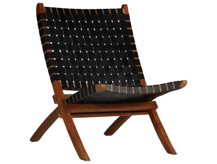 Vidaxl vidaXL Hocker Relaxstuhl Klappbar Kreuzstreifen Schwarz Echtleder (1 St), schwarz, Schwarz von vidaXL