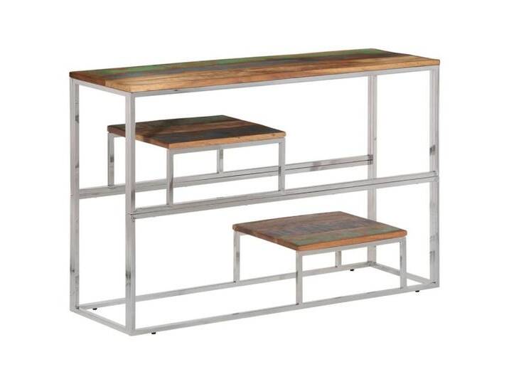 Vidaxl vidaXL Laptoptisch Konsolentisch Silbern Edelstahl und Altholz Massiv (1-St), braun silberfarben von vidaXL