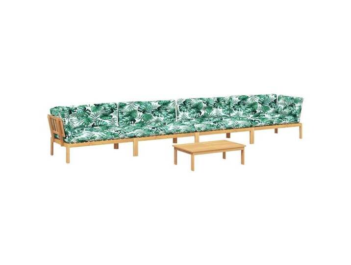 Vidaxl vidaXL Loungesofa 5-tlg. Garten-Sofagarnitur aus Paletten mit Kissen Akazienholz, 1 Teile, braun grün, 2x Eckteil + 2x Mittelteil + Tisch von vidaXL