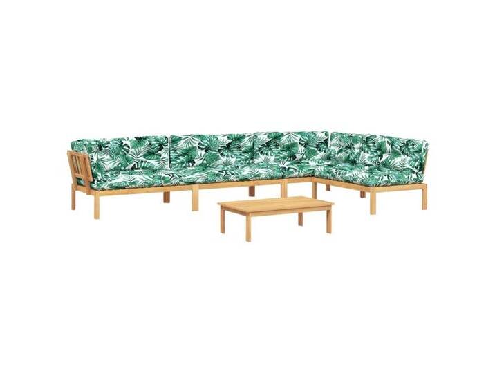 Vidaxl vidaXL Loungesofa 5-tlg. Garten-Sofagarnitur aus Paletten mit Kissen Akazienholz, 1 Teile, braun grün, 2x Mittelteil + 2x Eckteil + Tisch von vidaXL