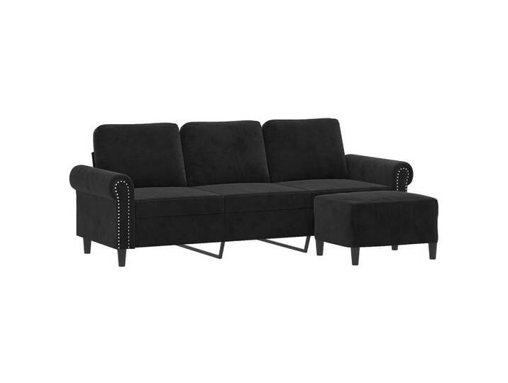 Vidaxl vidaXL Sofa 3-Sitzer-Sofa mit Hocker Schwarz 180 cm Samt, schwarz, Schwarz von vidaXL