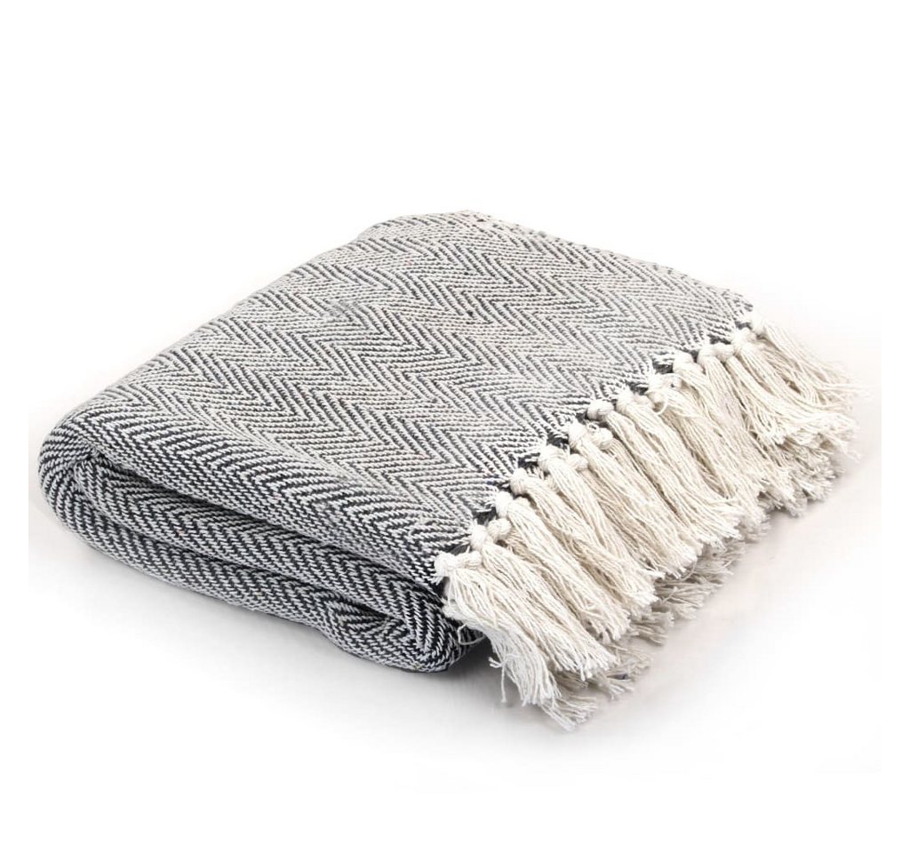 Wohndecke Kuscheldecke Couchdecke Sofadecke Wohndecke Baumwolle Fischgrätmuster, vidaXL von vidaXL