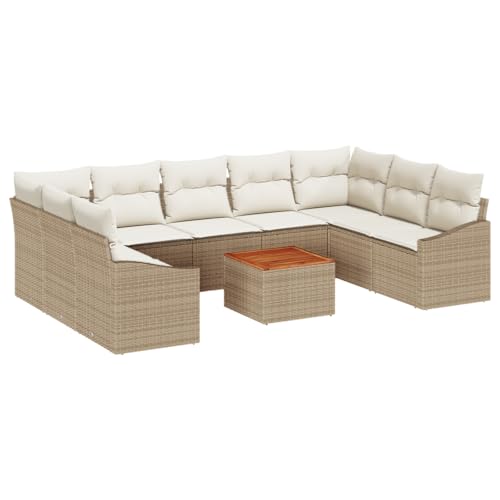 vidaXL 10-TLG. Garten Sofa Set mit Kissen Beige Poly Rattan Akazienholz Couchtisch Outdoor Möbel Terrassen 4-Sitzer Modulares Couch Liebe Sitz Pe vidaXL 10-TLG. Garten Sofa Set mit Kissen Beige Poly Rattan Akazienholz Couchtisch Outdoor Möbel Terrassen 4-Sitzer Modulares Couch Liebe Sitz Pe von vidaXL