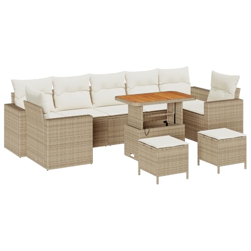 vidaXL 10-teiliges Garten-Sofa-Set mit beigen und cremefarbenen Kissen. Modernes, wetterfestes Polyrattan-Gartenmöbel, ideal für Terrassen und Balkone. Modulares Ecksofa für die Terrasse. von vidaXL