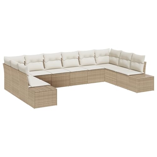 vidaXL 10-teilige Garten-Sofa-Set Mit Kissen Beige Poly Rattan | Modularer Außensitzbereich 240X60Cm Wetterfestes Patio Und Balkon Groß Bequem Stylisch von vidaXL