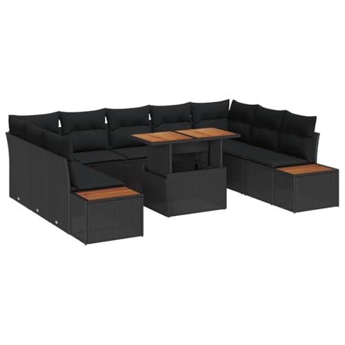 vidaXL 10-teiliges Garten Essgruppe mit Kissen Schwarz Poly Rattan Akazie vidaXL 10-teiliges Garten Essgruppe mit Kissen Schwarz Poly Rattan Akazie von vidaXL