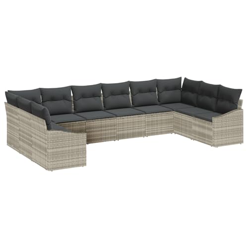 vidaXL 10-teiliges Garten Esszimmer Set Outdoor Sofa Modular mit Kissen Hellgrau PE Rattan Möbel für Balkon und Terrasse Stylisches Modulares Design Liegesofa Poly 3-Sitzer DREI 2 vidaXL 10-teiliges Garten Esszimmer Set Outdoor Sofa Modular mit Kissen Hellgrau PE Rattan Möbel für Balkon und Terrasse Stylisches Modulares Design Liegesofa Poly 3-Sitzer DREI 2 von vidaXL