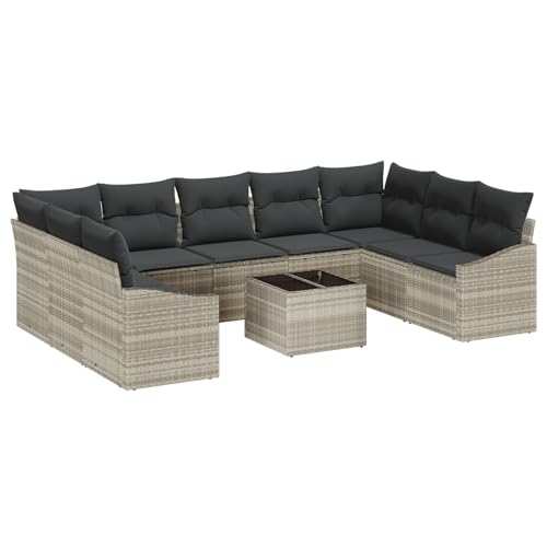 vidaXL 10-teiliges Garten Sofa Set Mit Kissen Grau Poly Rattan Modernes Design Gepolstertes Outdoor Sitzmöbel für 9 Personen Wetterbeständige Möbel 4-Sitzer Ecksofa Patio von vidaXL