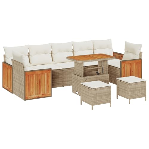 vidaXL 10-teiliges Garten-Sofa-Set mit Kissen Beige Poly Rattan Akazie, 2-Sitzer Garten-Sofa mit Kissen Beige Poly Rattan vidaXL 10-teiliges Garten-Sofa-Set mit Kissen Beige Poly Rattan Akazie, 2-Sitzer Garten-Sofa mit Kissen Beige Poly Rattan von vidaXL
