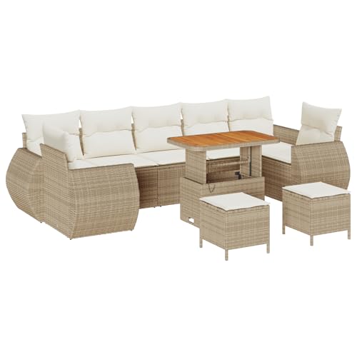 vidaXL 10-teiliges Garten-Sofa-Set mit Kissen in Beige aus Poly Rattan und Akazienholz – Moderne Lounge-Möbel für die Terrasse oder den Garten zum Entspannen. von vidaXL