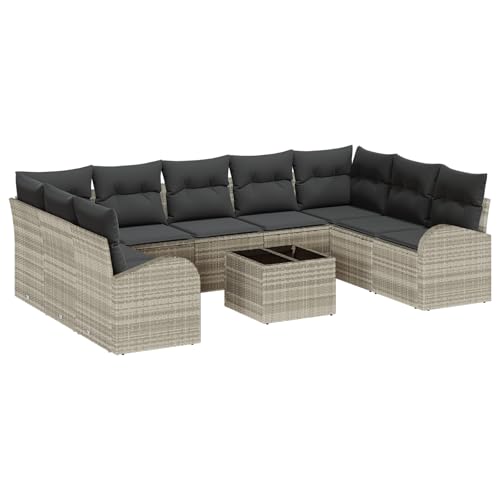 vidaXL 10-teiliges Garten Sofa Set mit Kissen Grau Poly Rattan, 2-Sitzer Garten Sofa mit Stauraum & Kissen Hellgrau Poly Rattan vidaXL 10-teiliges Garten Sofa Set mit Kissen Grau Poly Rattan, 2-Sitzer Garten Sofa mit Stauraum & Kissen Hellgrau Poly Rattan von vidaXL