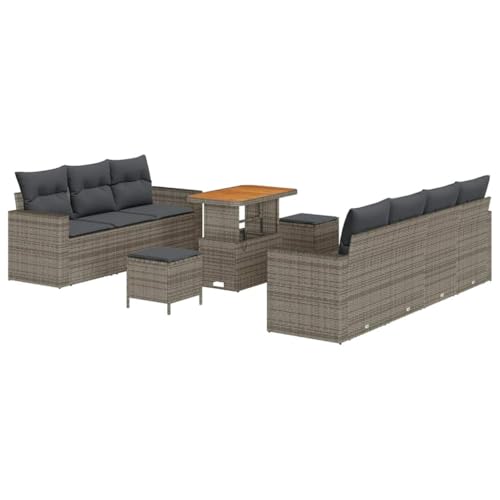 vidaXL 10-teiliges Garten-Sofa-Set mit Kissen in Grau aus Poly-Rattan – Modular, verstellbare Füße, stylisches Design für Deine Terrasse. Modernes Lounge-Set, luxuriöser Look. von vidaXL