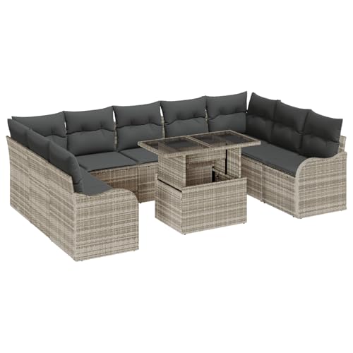 vidaXL 10-teiliges Garten Sofa Set mit Kissen Hellgrau Poly Rattan, 2-Sitzer Garten Sofa mit Stauraum & Kissen Hellgrau Poly Rattan vidaXL 10-teiliges Garten Sofa Set mit Kissen Hellgrau Poly Rattan, 2-Sitzer Garten Sofa mit Stauraum & Kissen Hellgrau Poly Rattan von vidaXL