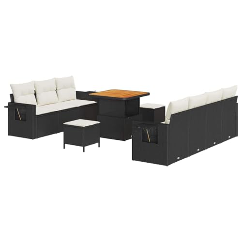 vidaXL 10-teiliges Garten-Sofa-Set mit Kissen Schwarz Poly Rattan Akazie vidaXL 10-teiliges Garten-Sofa-Set mit Kissen Schwarz Poly Rattan Akazie von vidaXL
